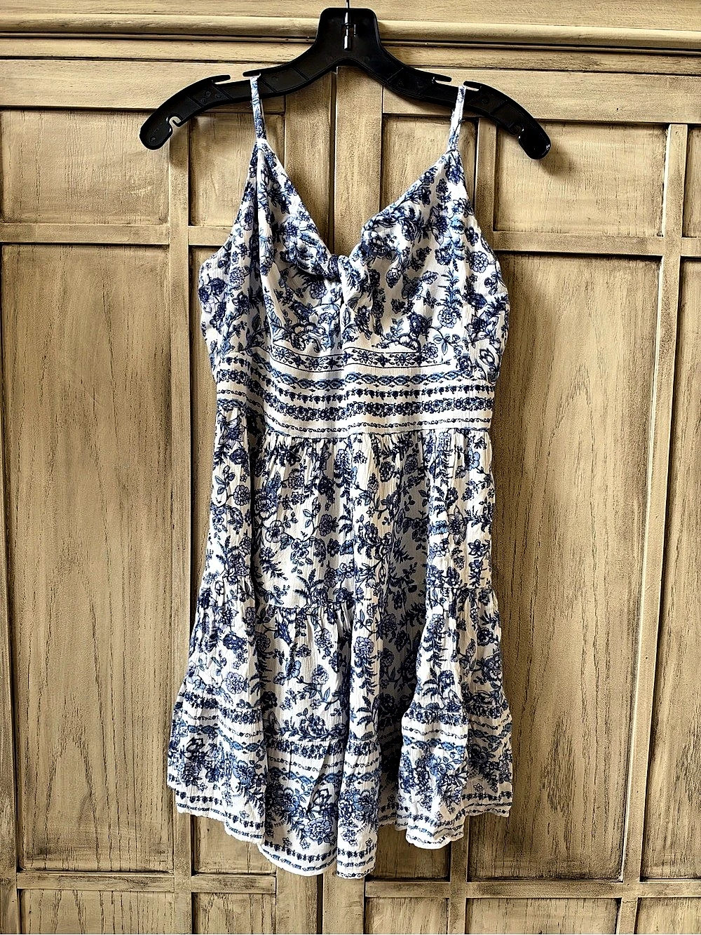 Angie Floral Mini Dress Tie Front Blue White Print V-Neck Small S Women’s - Picture 4 of 5